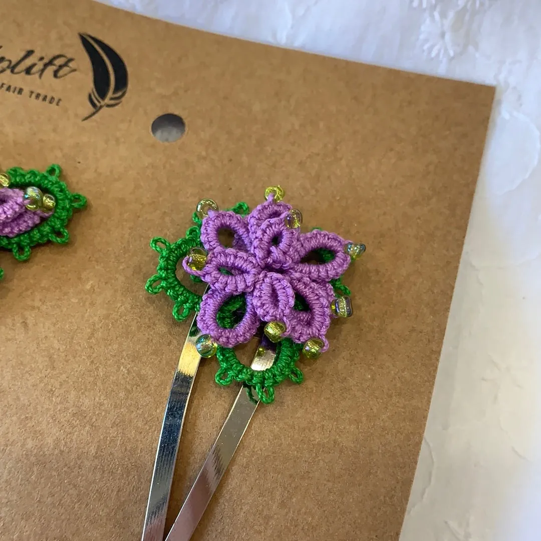 Fair Trade  Ethical Pair of Tatted Hair Clips with Beads