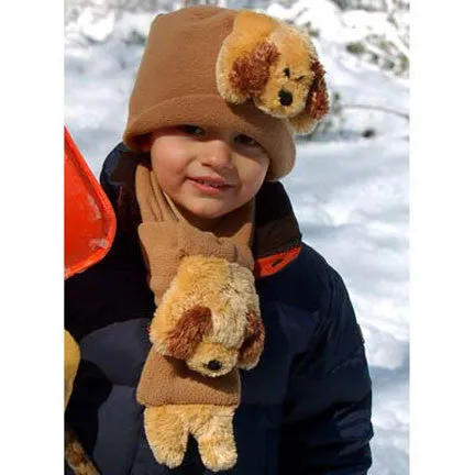 Floppy Ear Dog on Camel Fleece Buddy Hat & Scarf