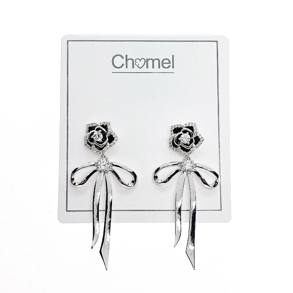 Flower & Ribbon Cubic Zirconia Earrings