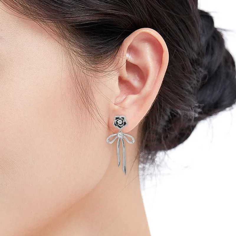 Flower & Ribbon Cubic Zirconia Earrings