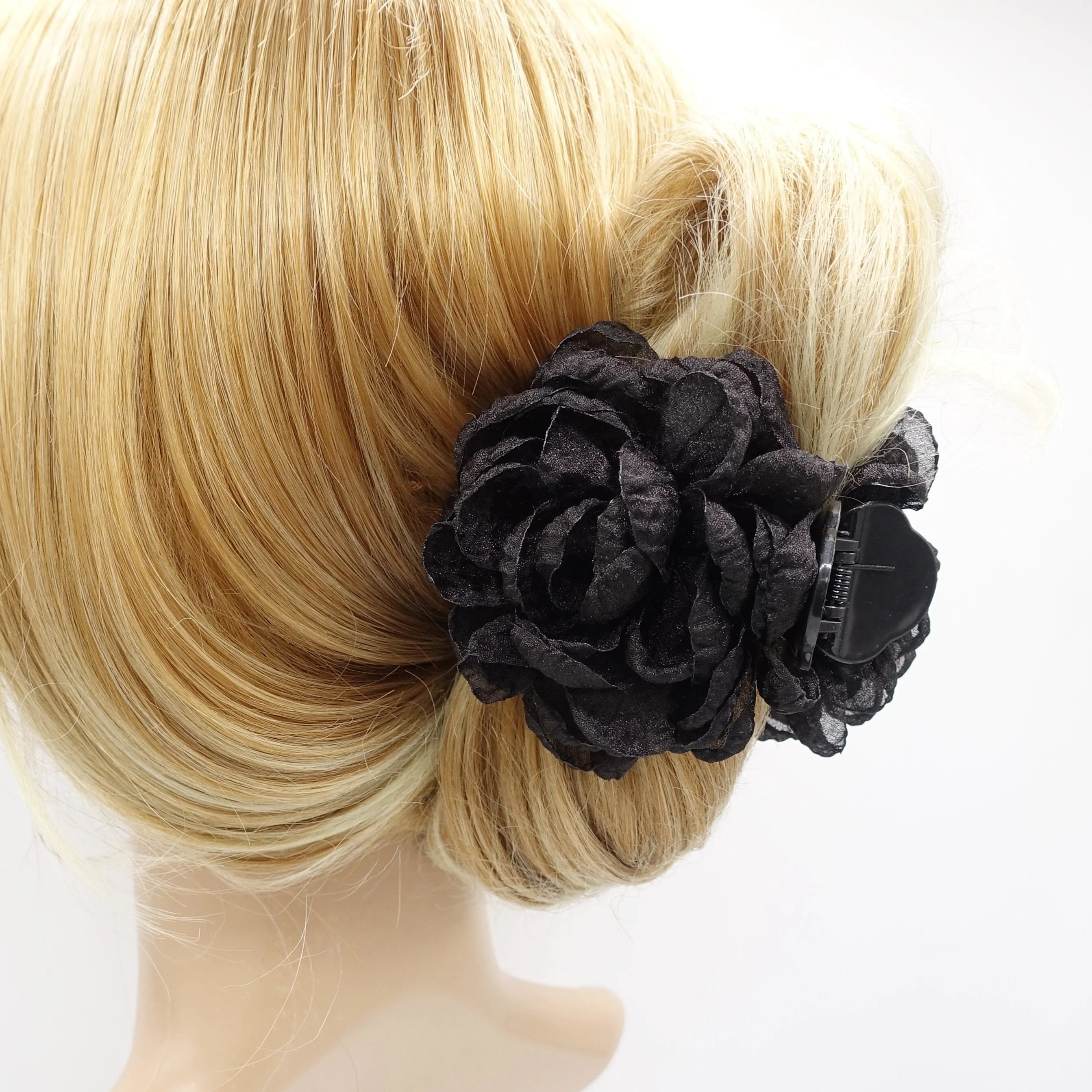 flower hair claw, organza petal clip, flower 3 Prong Claw Clip Women Hair Accessory