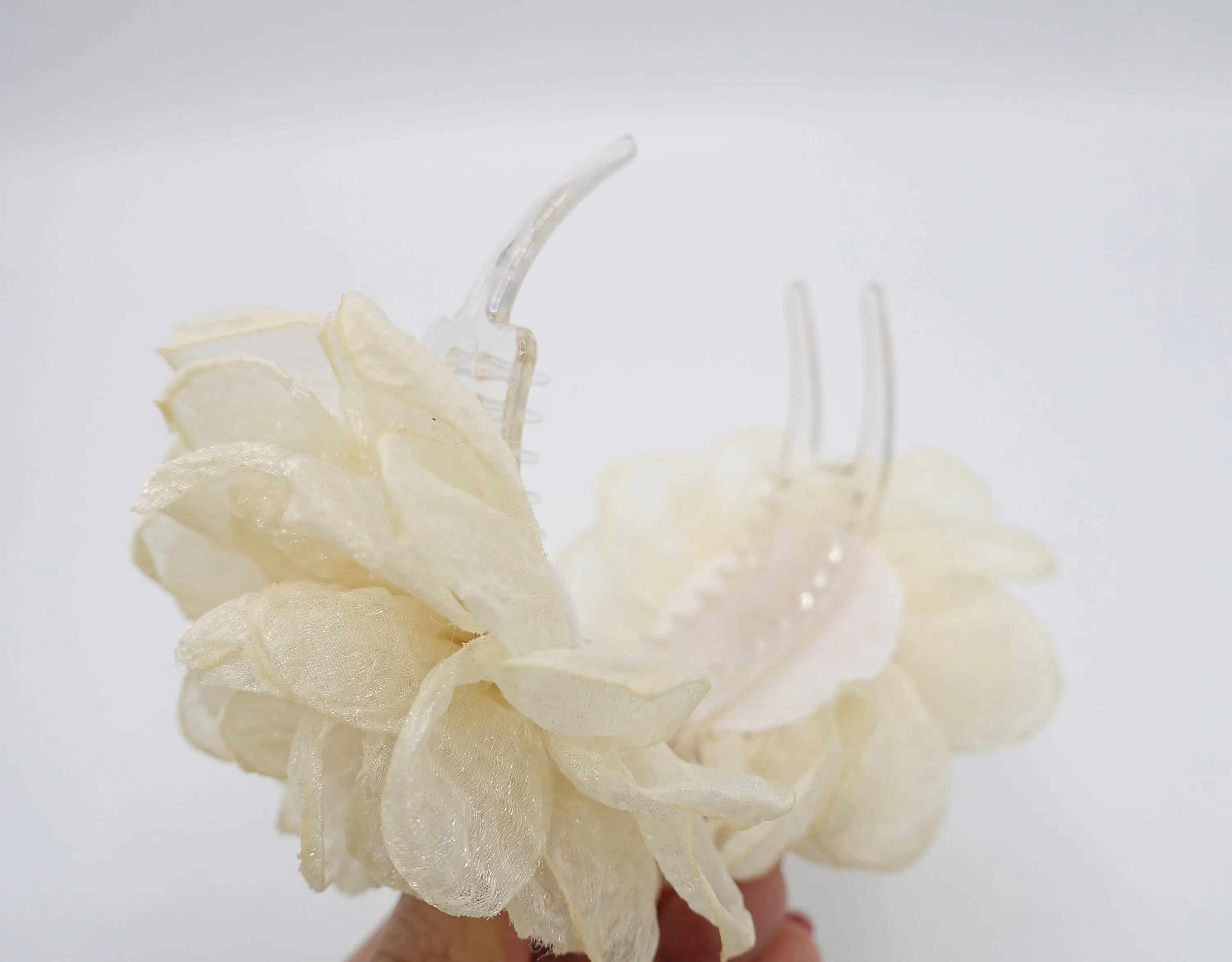 flower hair claw, organza petal clip, flower 3 Prong Claw Clip Women Hair Accessory