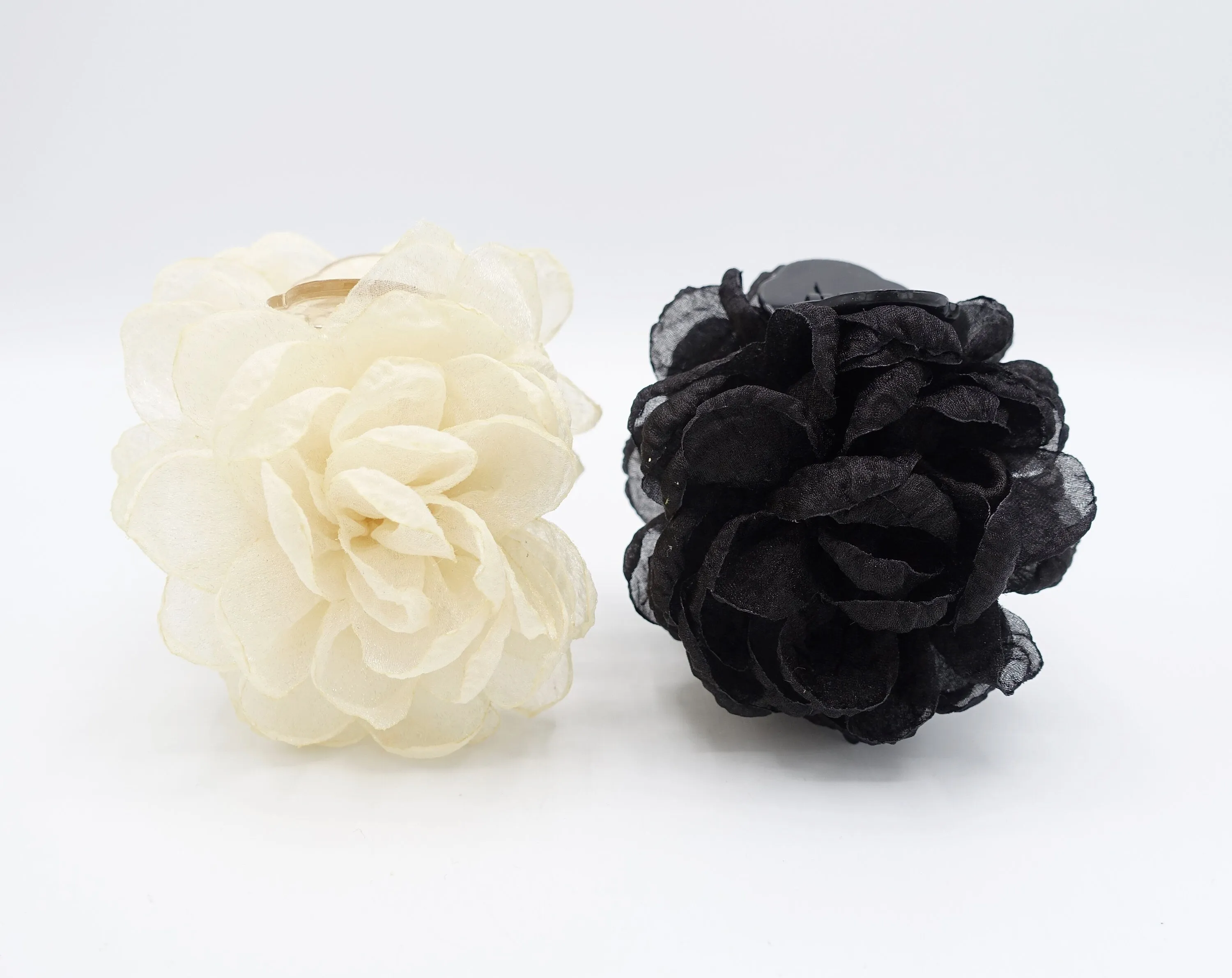 flower hair claw, organza petal clip, flower 3 Prong Claw Clip Women Hair Accessory