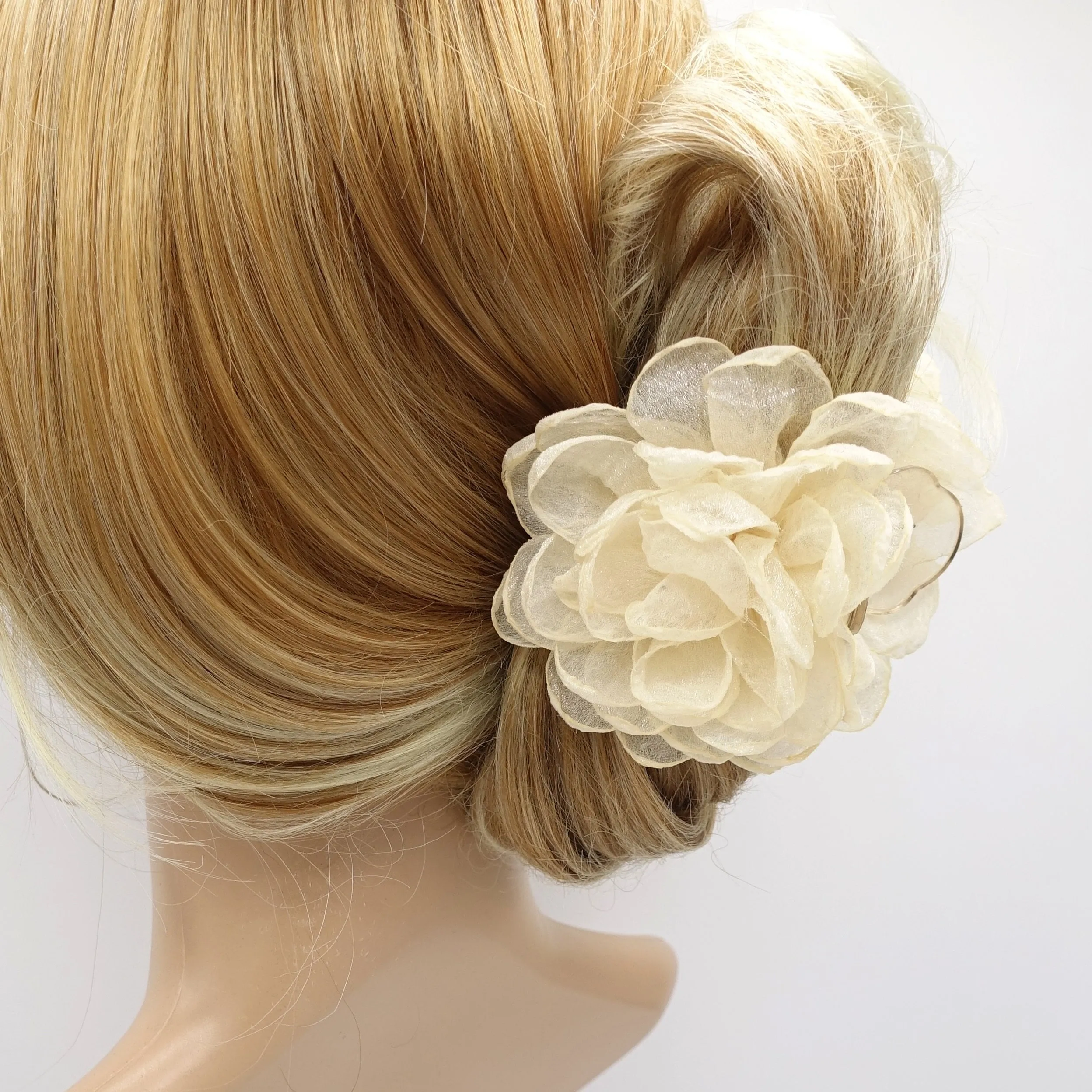 flower hair claw, organza petal clip, flower 3 Prong Claw Clip Women Hair Accessory