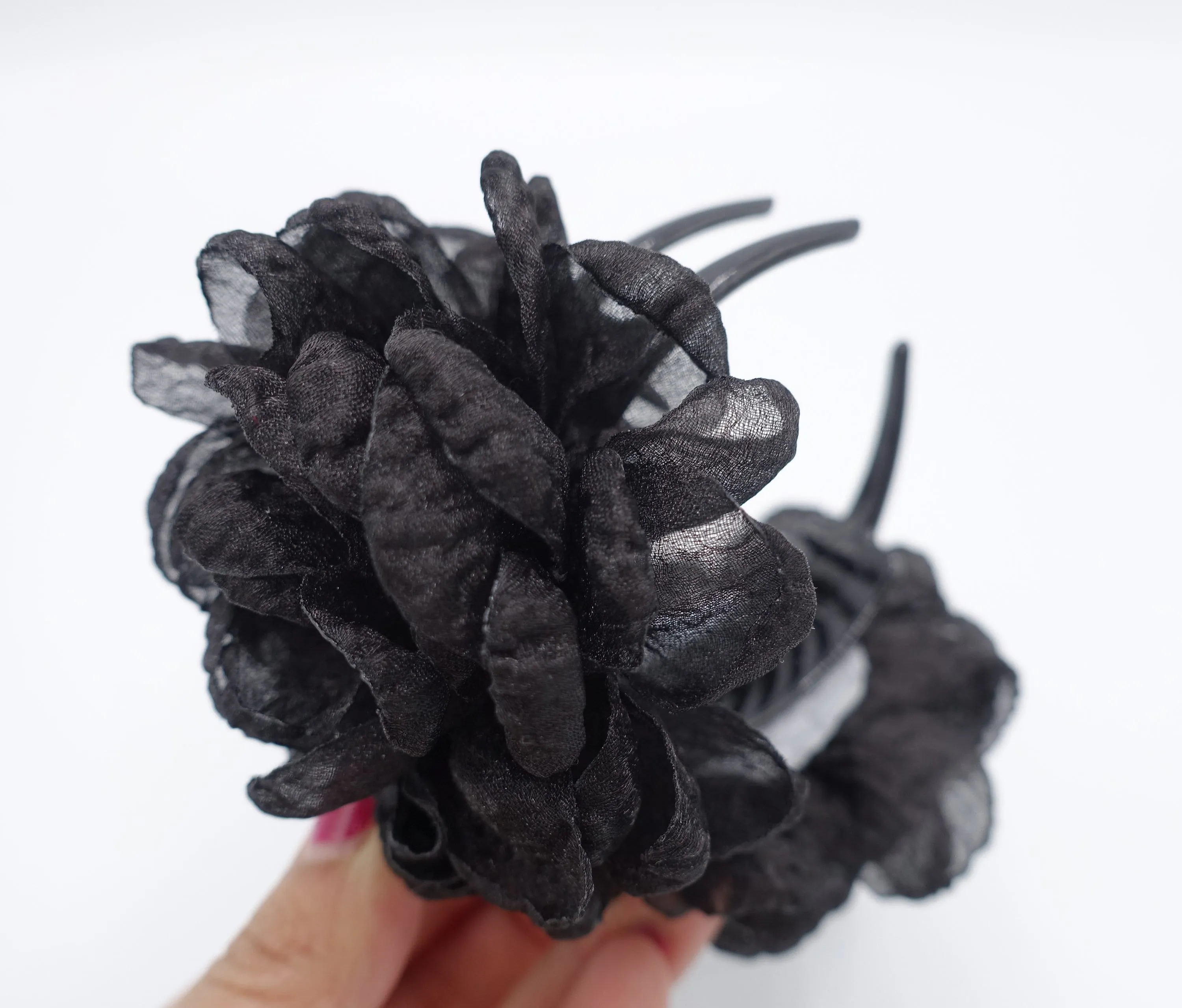 flower hair claw, organza petal clip, flower 3 Prong Claw Clip Women Hair Accessory