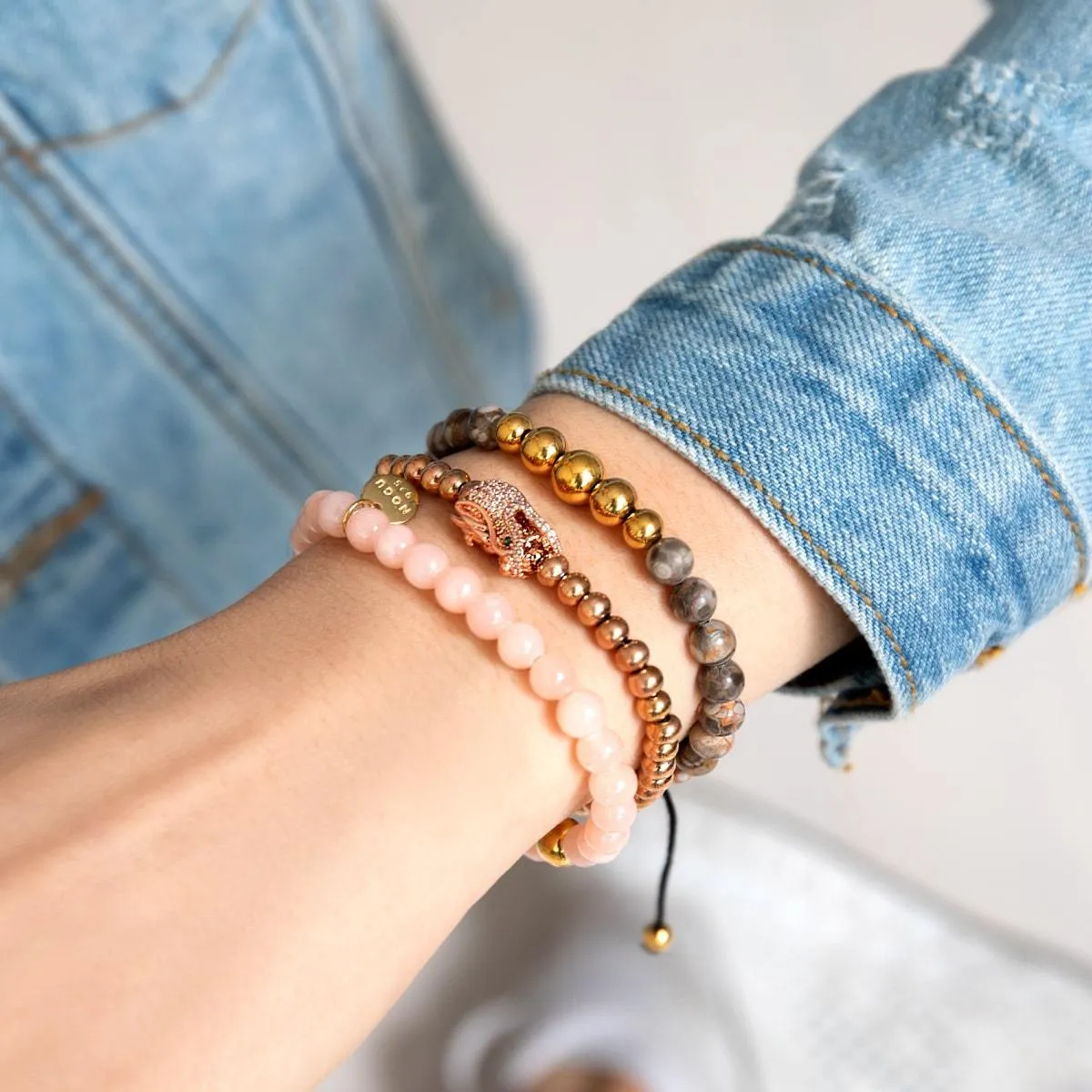 Fossil Jasper | Gold | Balance Gemstone Macrame Bracelet