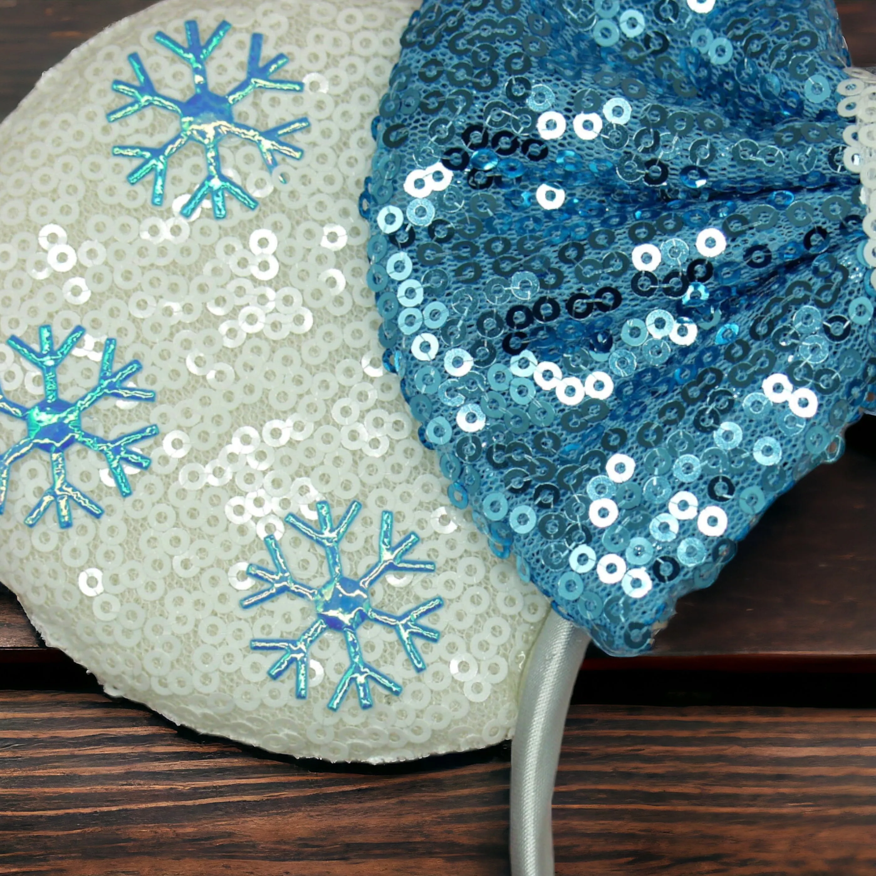 Frozen Inspired Mouse Ears Headband with Blue Sequin Bow - Elsa & Anna Design