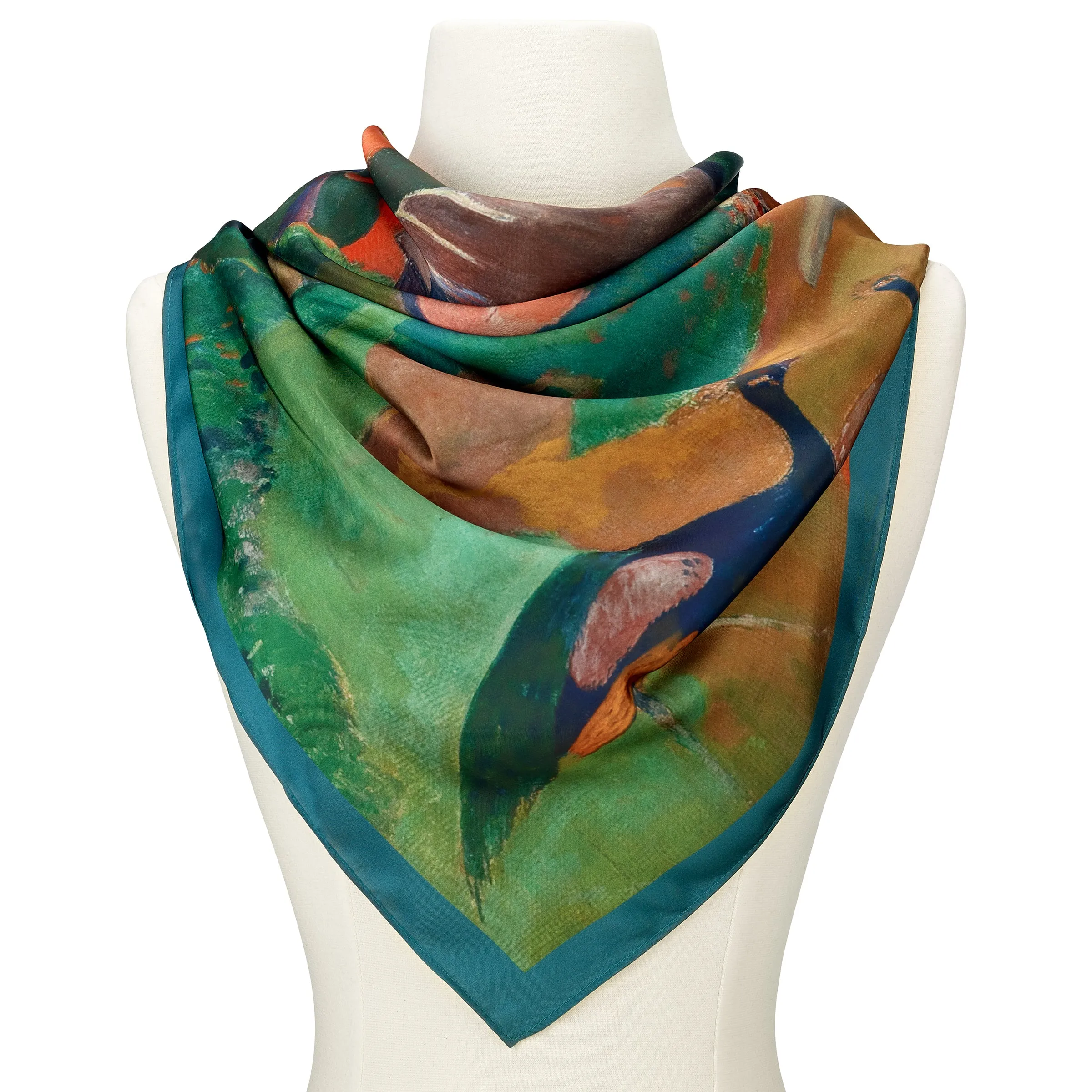 Gauguin Landscape with Peacock Square Satin Chiffon Scarf