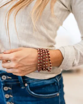 Gold and Wine Wooden Beaded Bracelets