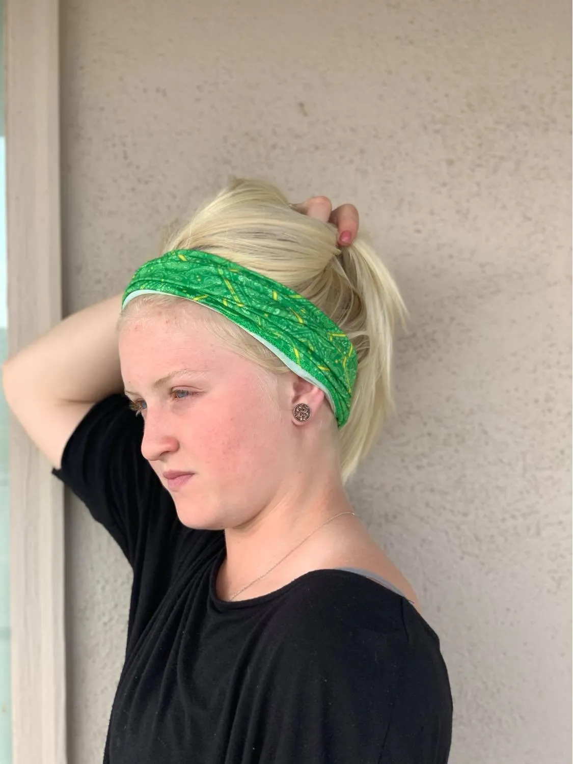 Green Bandanna Print Face Shield, Mask or Headband