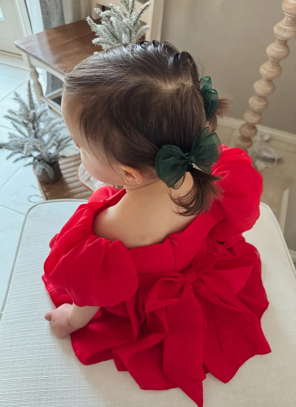 Green Christmas Pigtail Bows