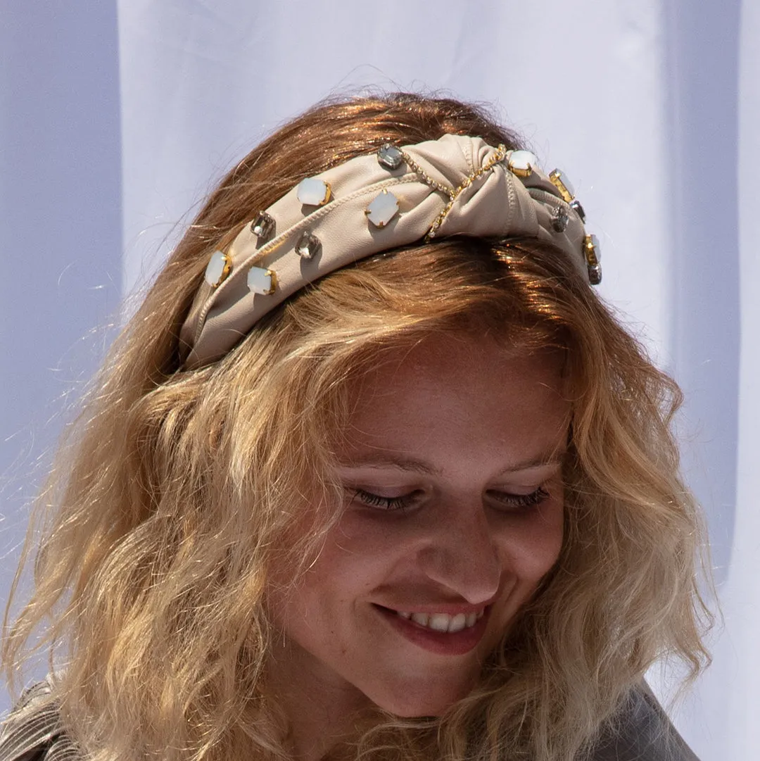 Head Band- Rhinestone Embellished in Nude