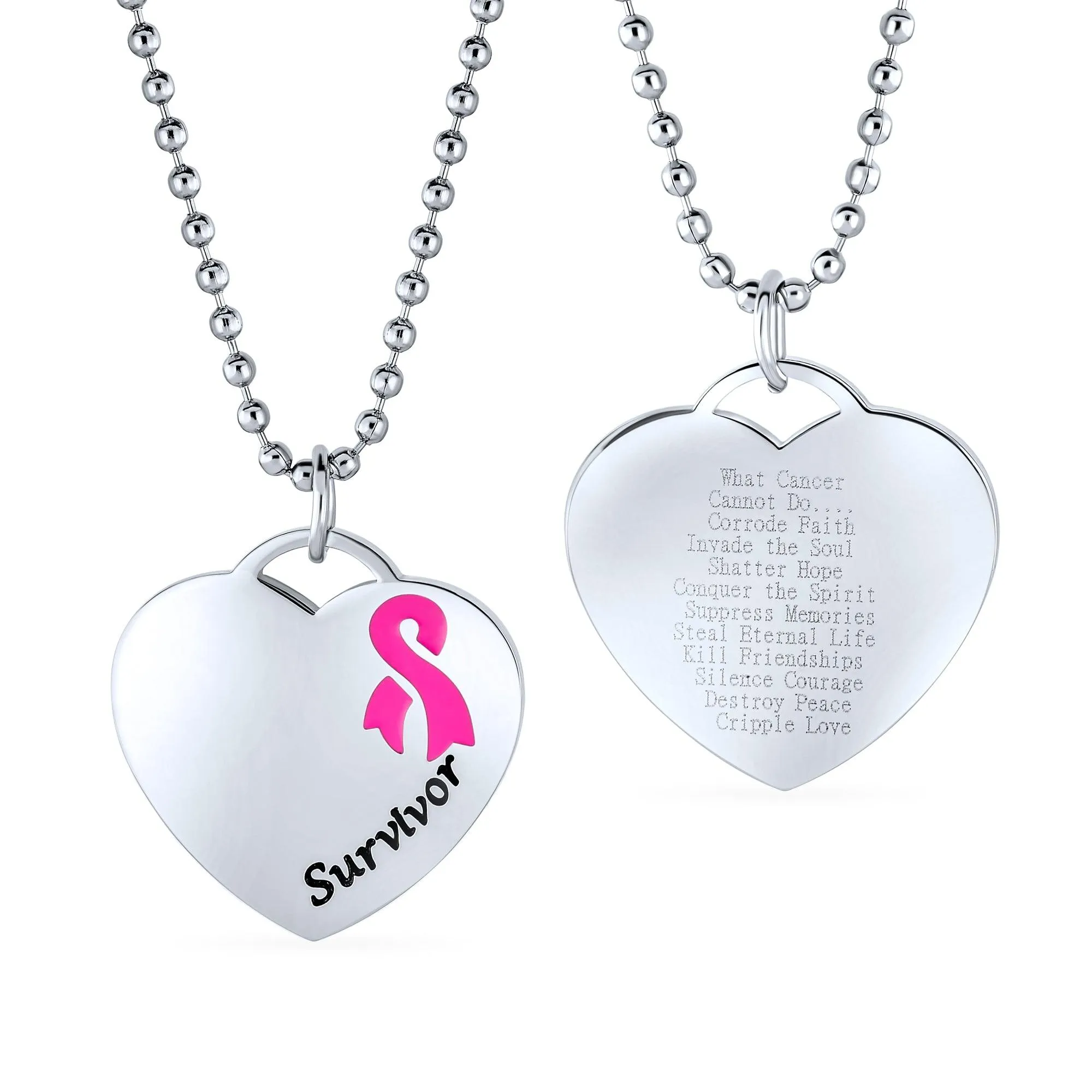 Heart Tag Pink Breast Cancer Survivor Stretch Bracelet Pendant Steel