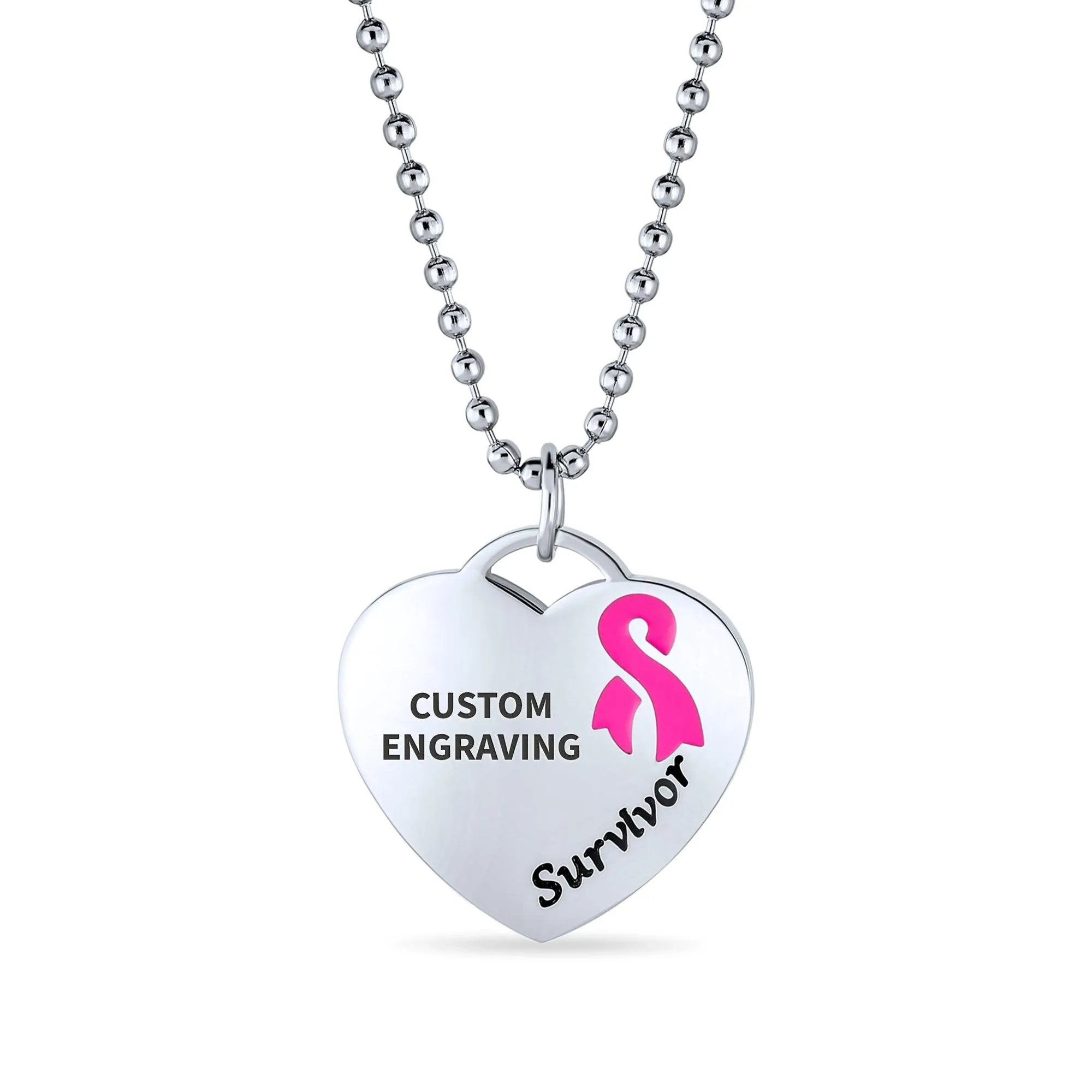 Heart Tag Pink Breast Cancer Survivor Stretch Bracelet Pendant Steel