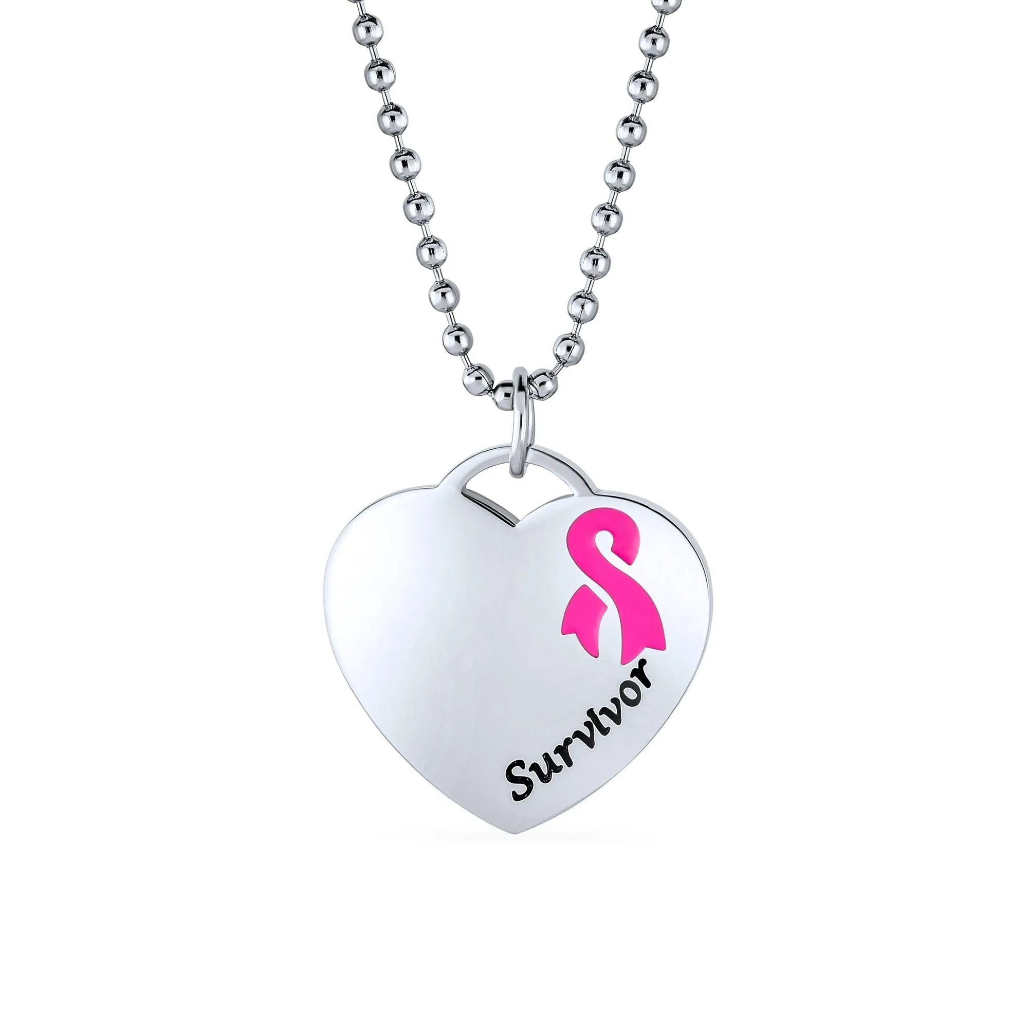 Heart Tag Pink Breast Cancer Survivor Stretch Bracelet Pendant Steel