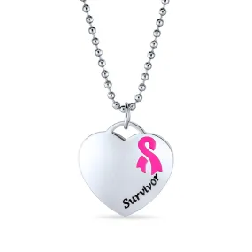 Heart Tag Pink Breast Cancer Survivor Stretch Bracelet Pendant Steel