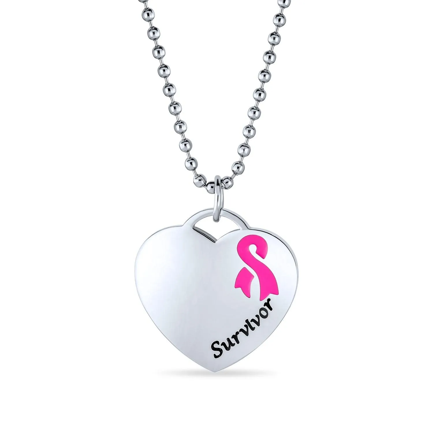 Heart Tag Pink Breast Cancer Survivor Stretch Bracelet Pendant Steel