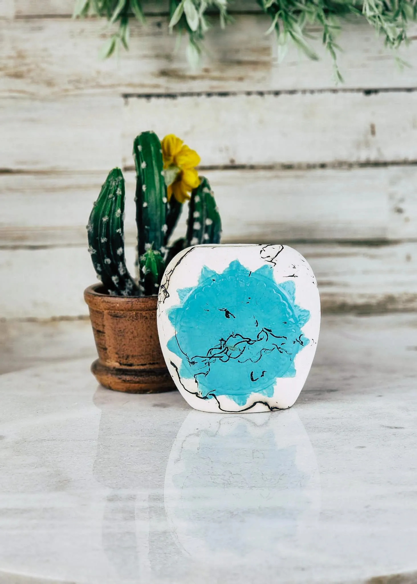 Horse Hair Turquoise Sungod Pillow Vase