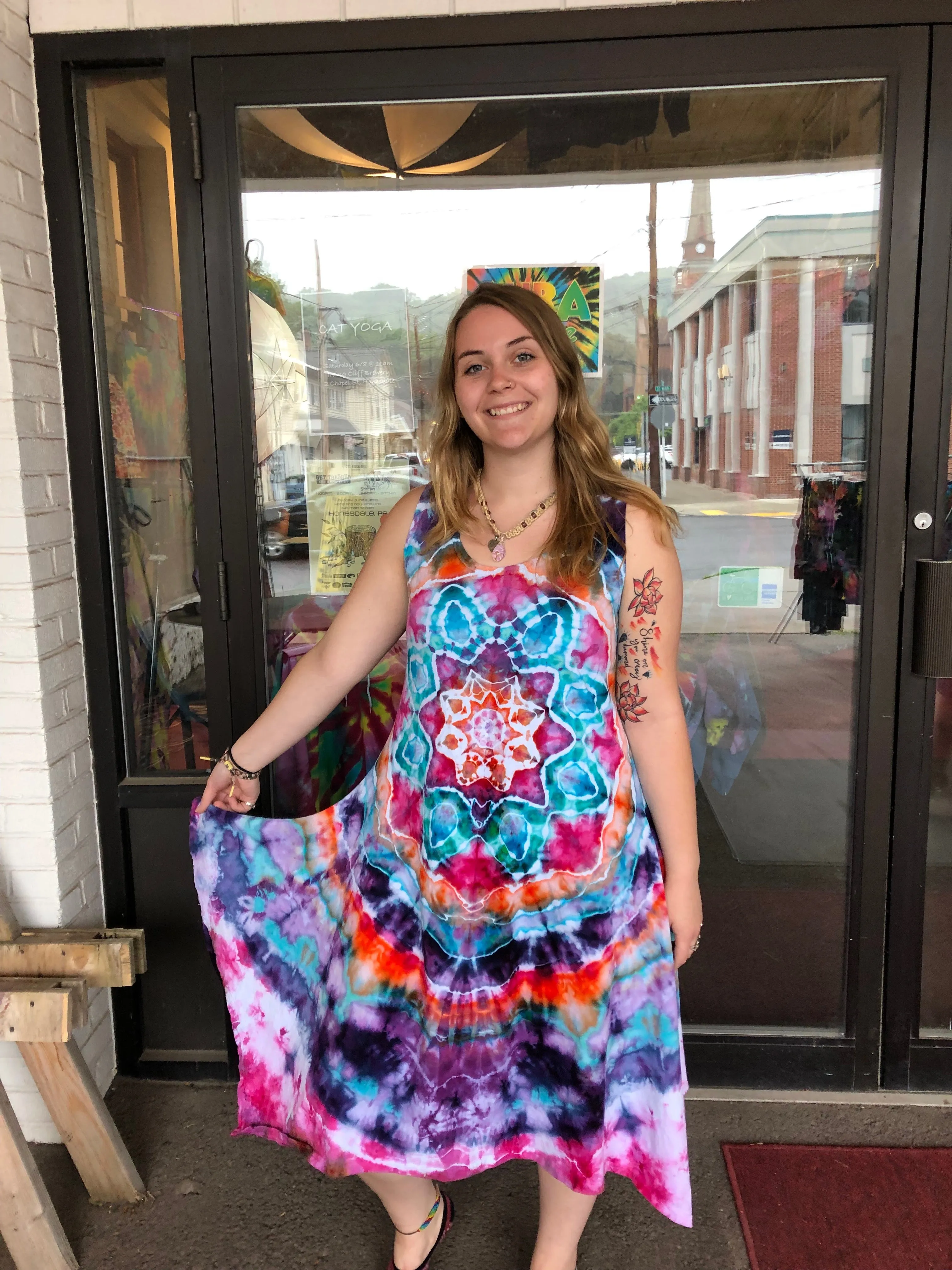 Ice-Dyed Mandala Hankie Hem Dress