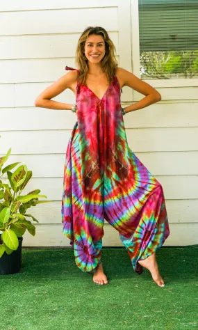 J109- Hand Dyed Wide Leg Boho Hippie Jumpsuits Rompers Pants with Pockets