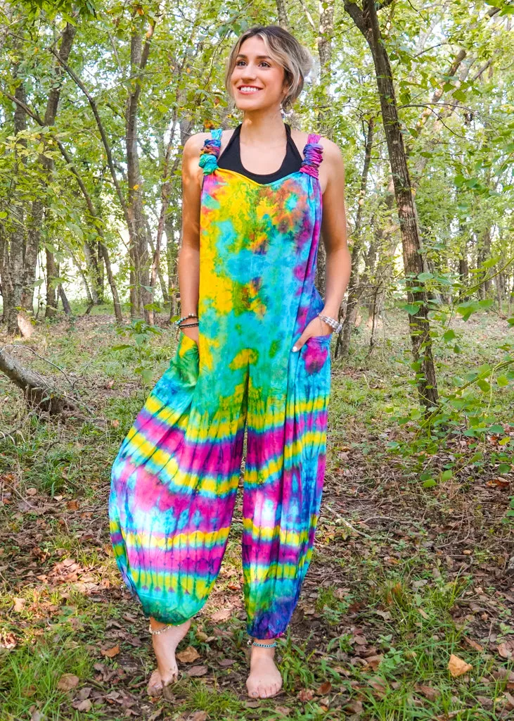 J60- Tie Dye Hippie Racerback Jumpsuit Romper