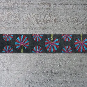 Kaffe Fassett Ribbon : Palm Fan - Burgundy / Blue on Black