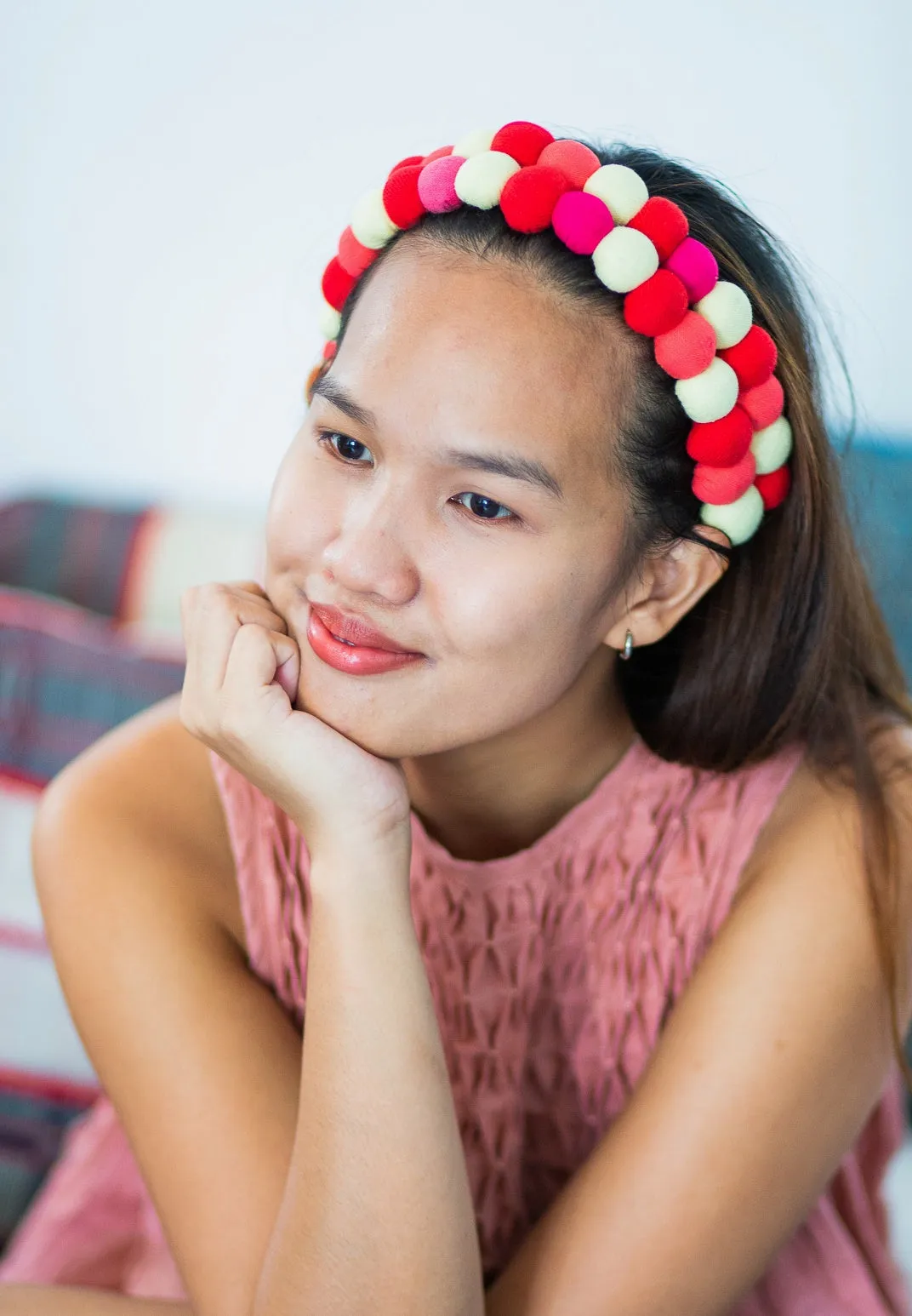 lucky buttons headband - red