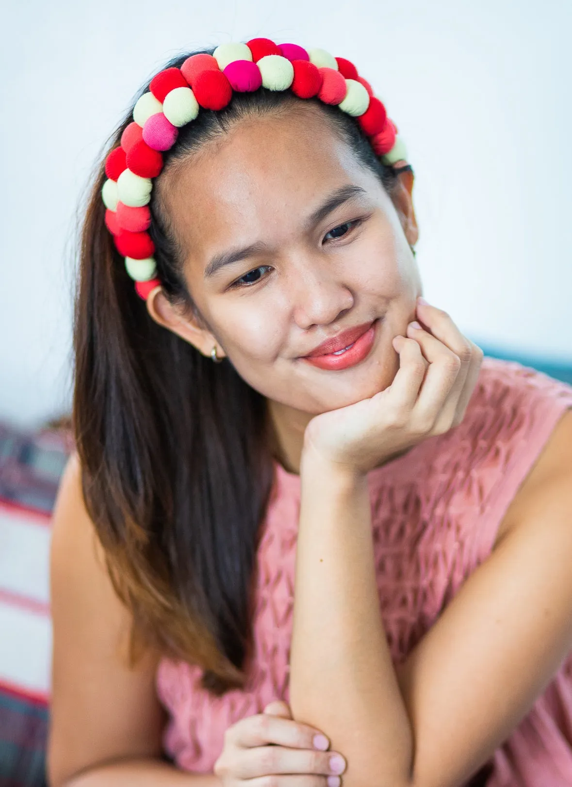 lucky buttons headband - red