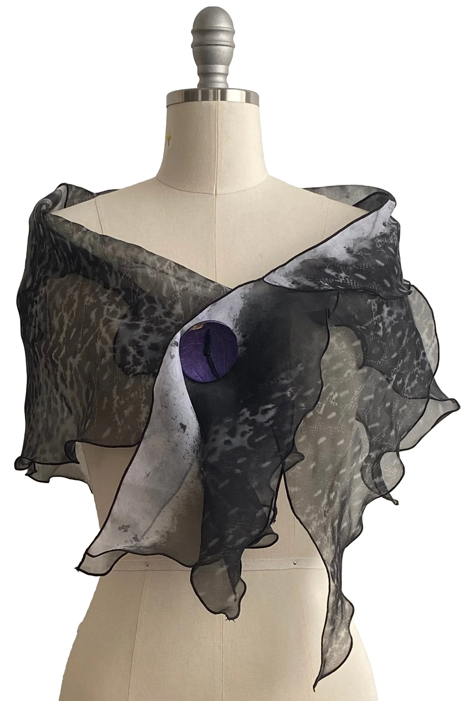 Organza Krazy Scarf w/ Lace Print - Black & Grey