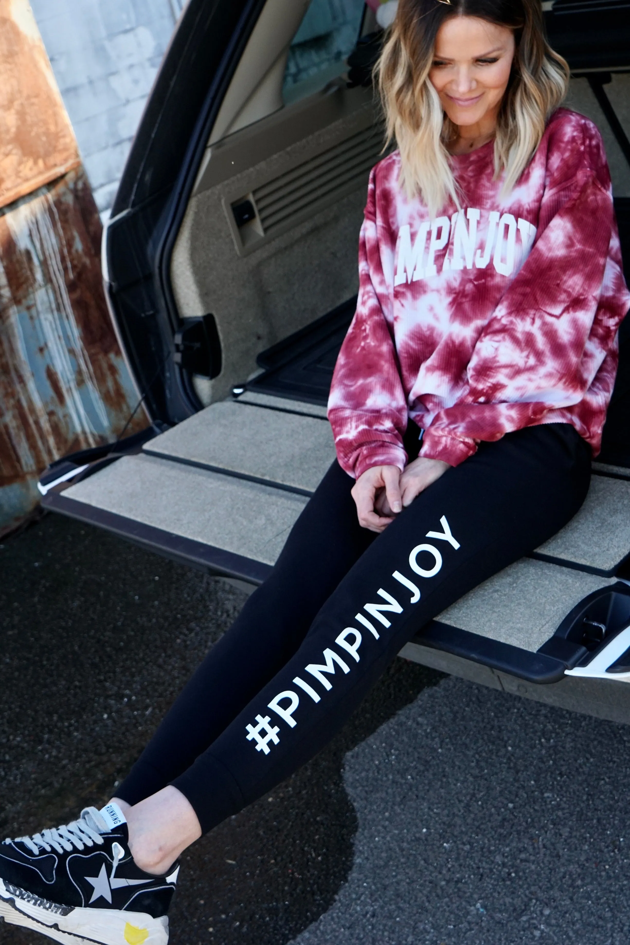 #PIMPINJOY Collegiate Corded Crew Pullover - Maroon Tie Dye