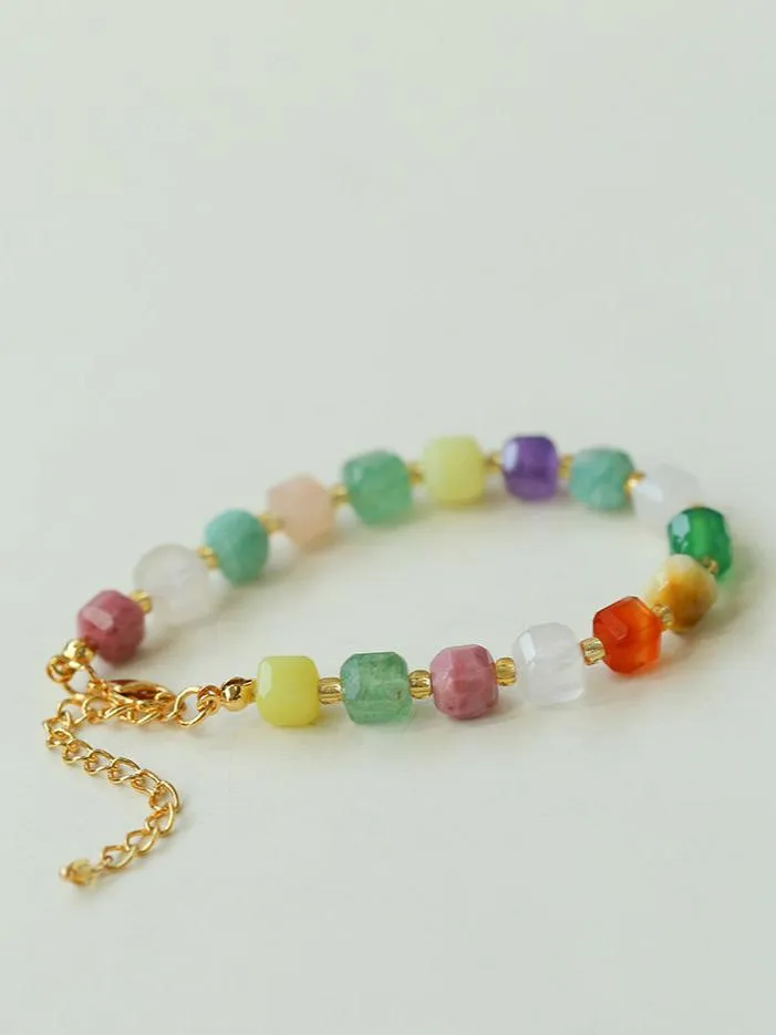 Rainbow Candy Cube Gemstone Beaded Bracelet