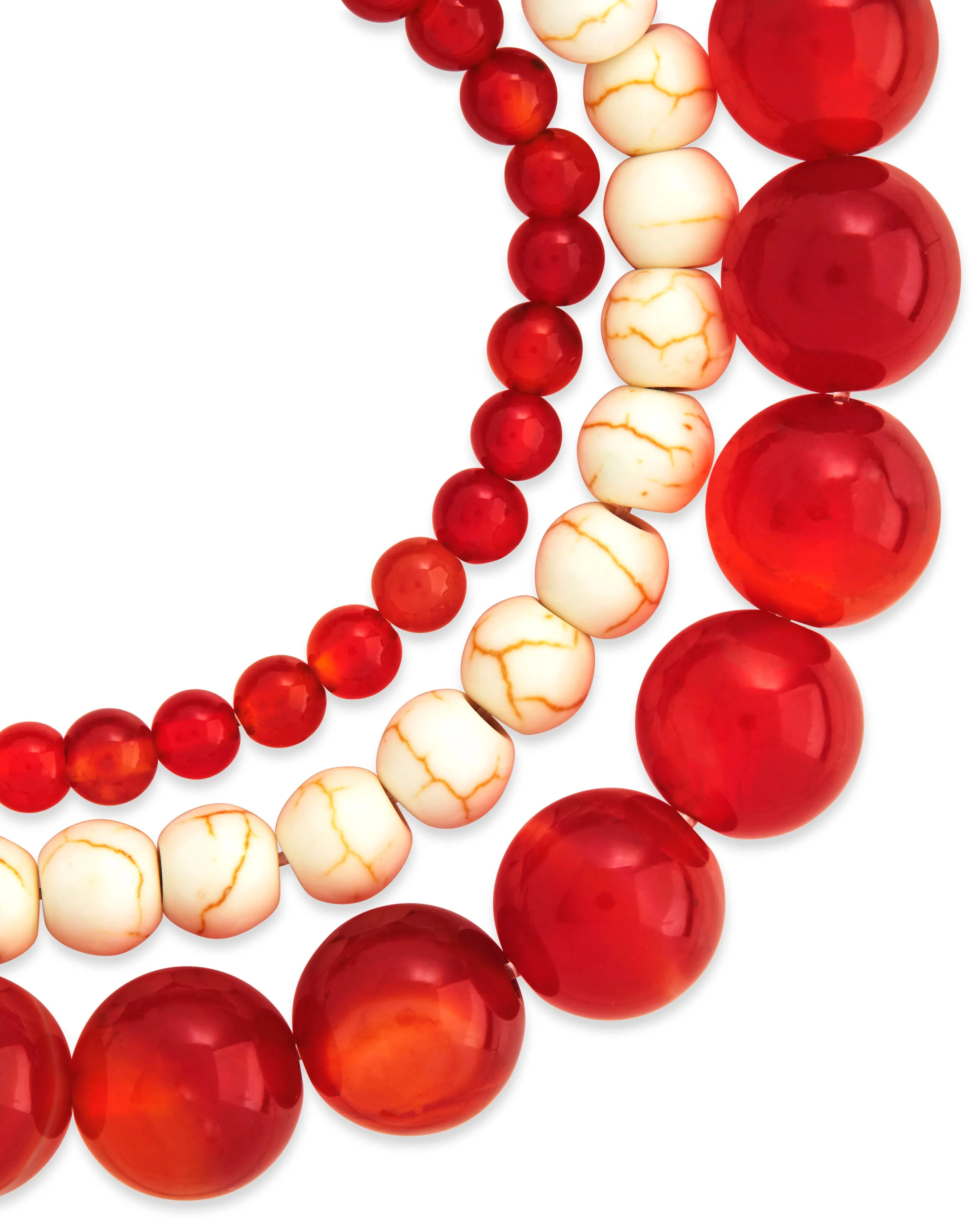 Red Agate & Cream Howlite Stretch Bracelet Set of 3