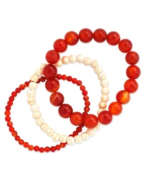 Red Agate & Cream Howlite Stretch Bracelet Set of 3