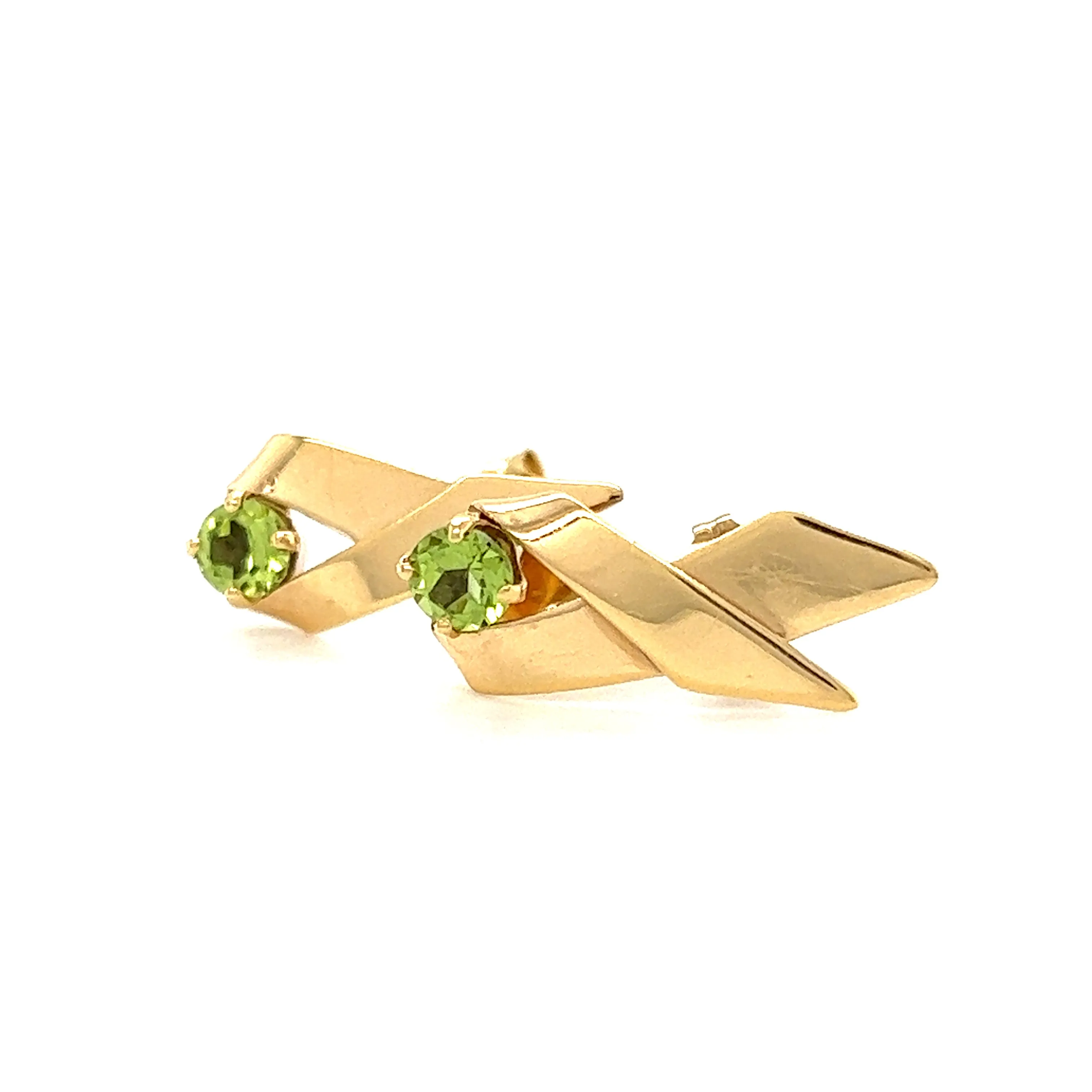 Ribbon Peridot Stud Earrings in 14K Yellow Gold