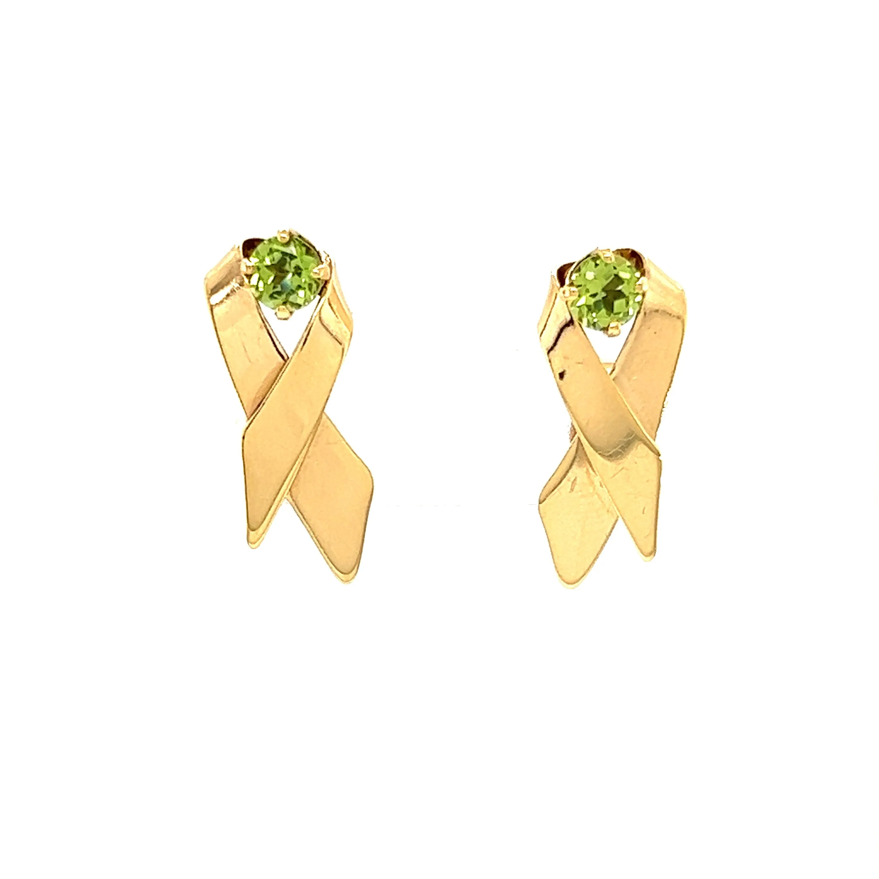 Ribbon Peridot Stud Earrings in 14K Yellow Gold