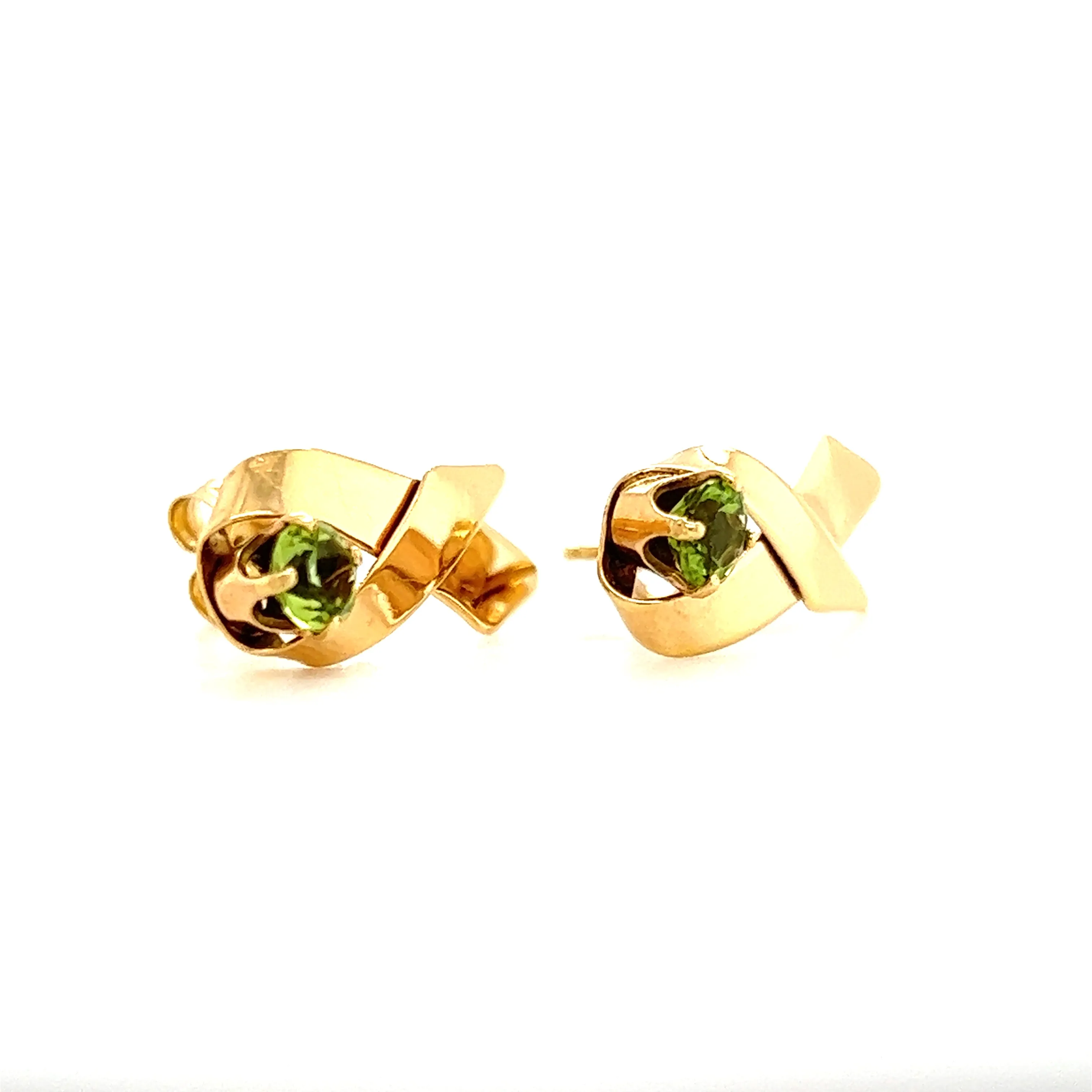 Ribbon Peridot Stud Earrings in 14K Yellow Gold