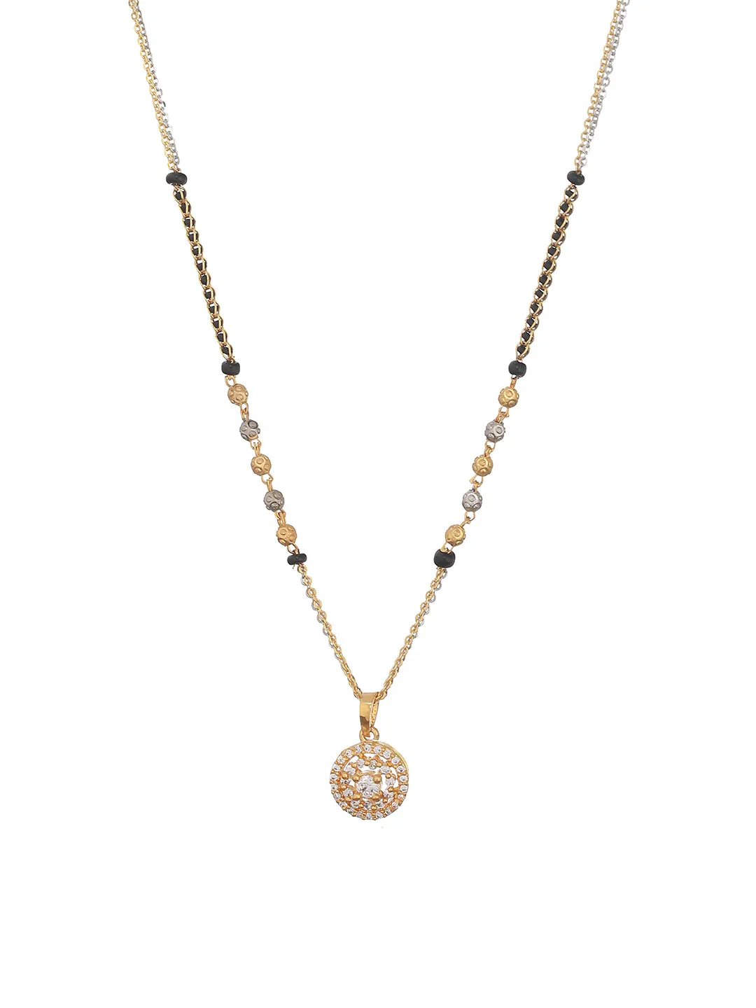 Rosegold-Plated White Ad-Studded & Black Beaded Round Shaped Mangalsutra