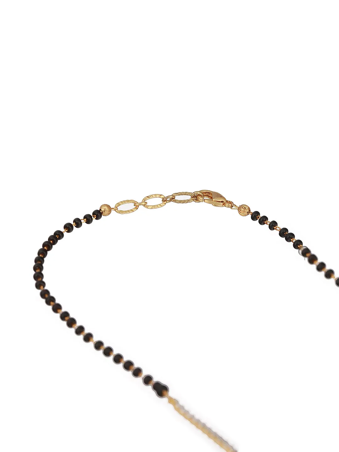 Rosegold-Plated White Ad-Studded & Black Beaded Round Shaped Mangalsutra