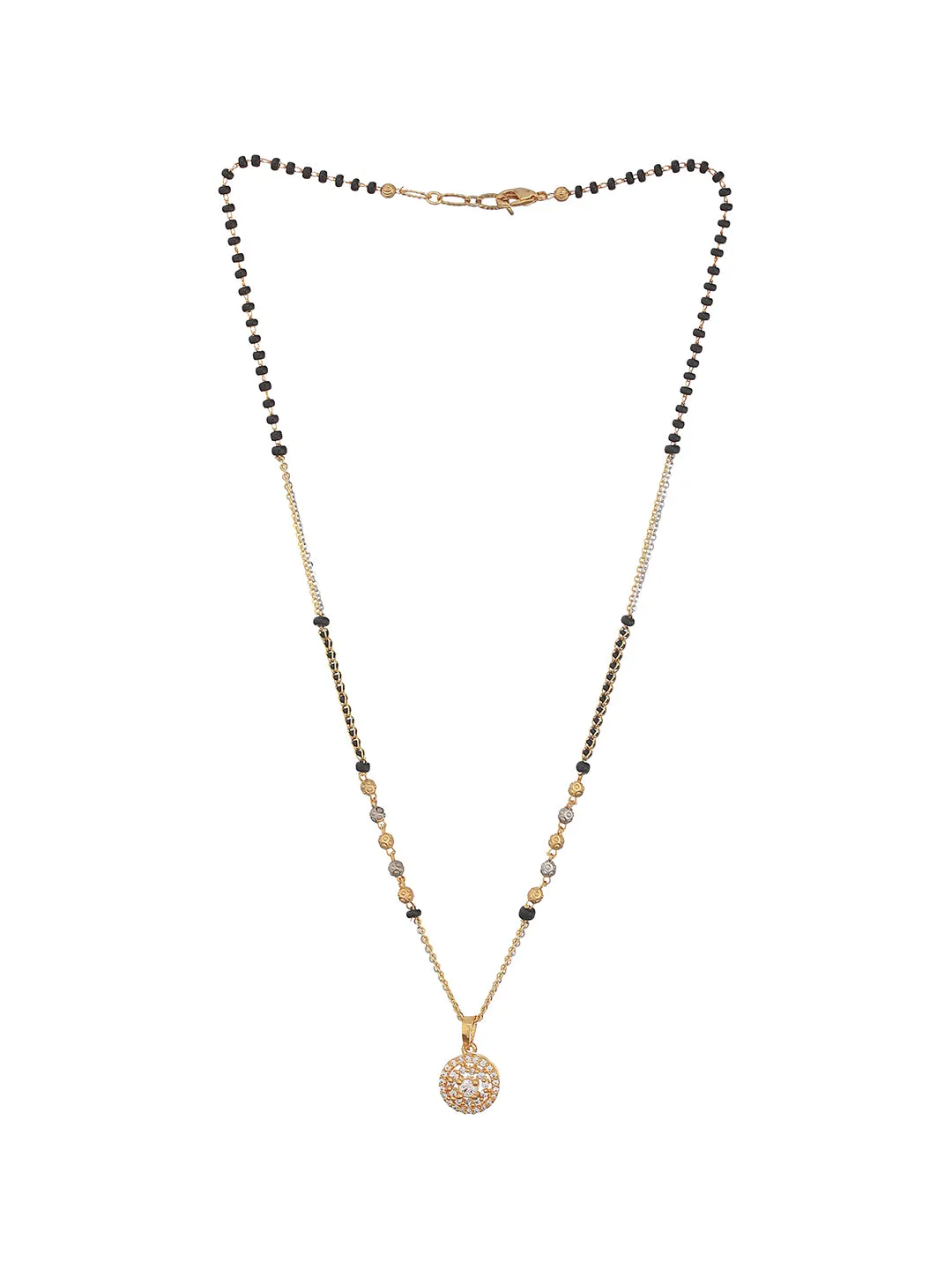 Rosegold-Plated White Ad-Studded & Black Beaded Round Shaped Mangalsutra