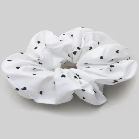 Small Heart Print Scrunchie - White