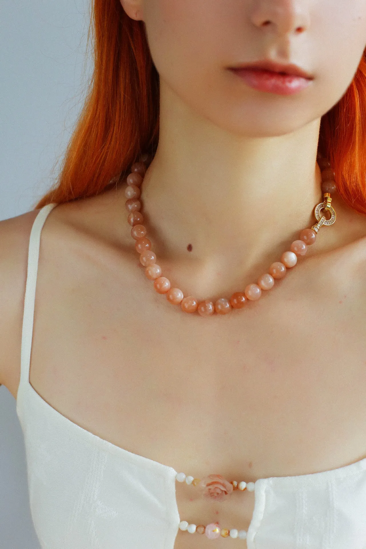 Smooth Round Sunstone Beaded  Choker Necklace