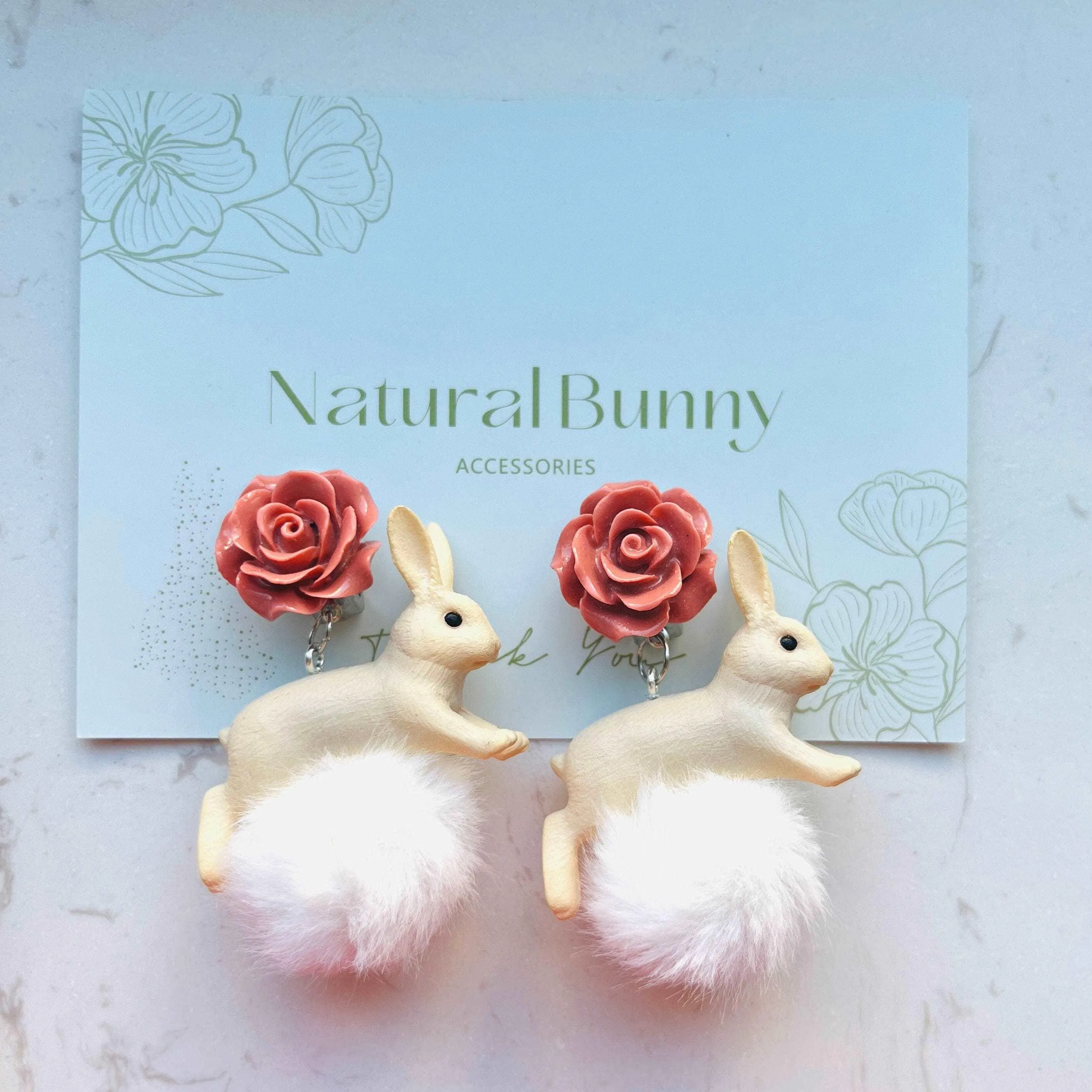 Stuffed Ball Bunny Clip On Earrings