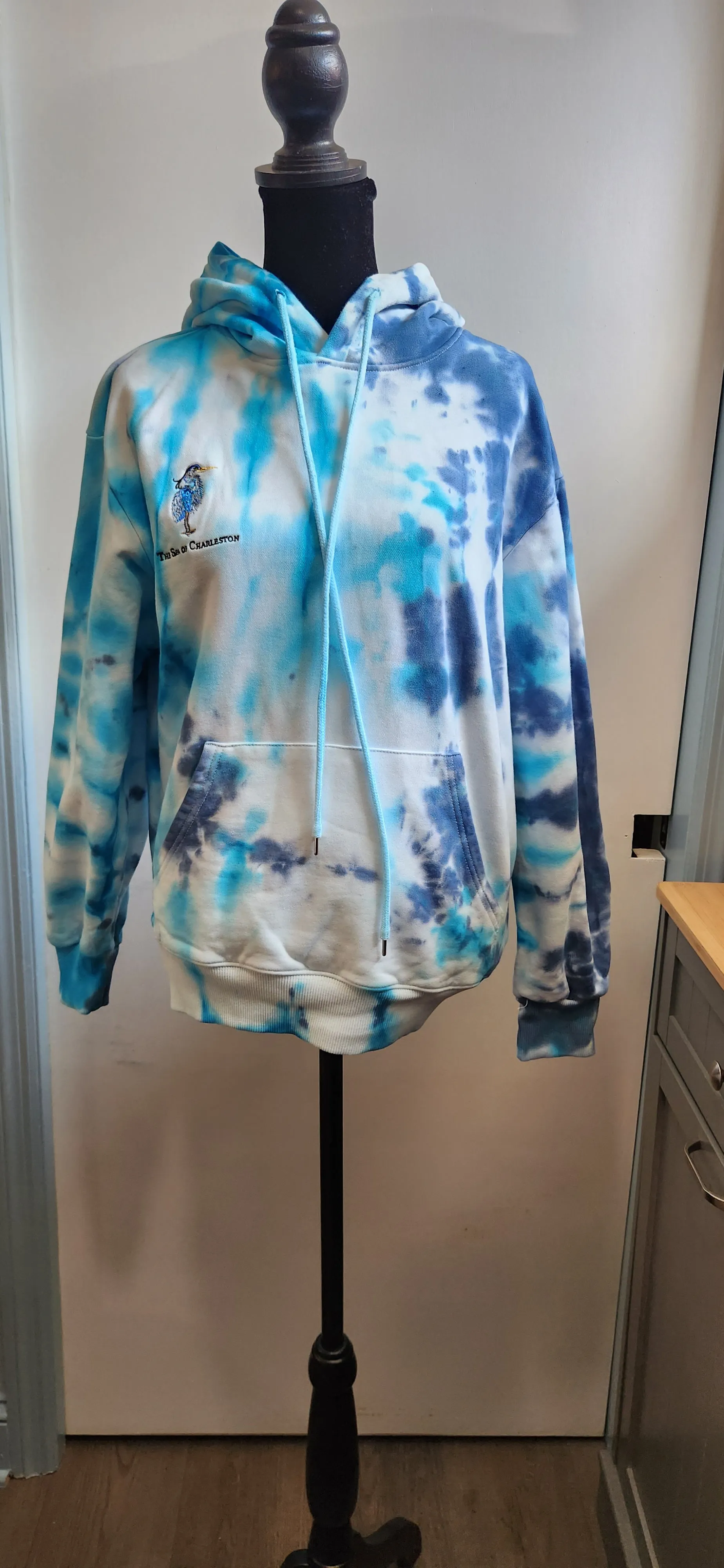 Tie Dye The Spa of Charleston Embroidered Blue Heron Logo Hoodie Womens Medium