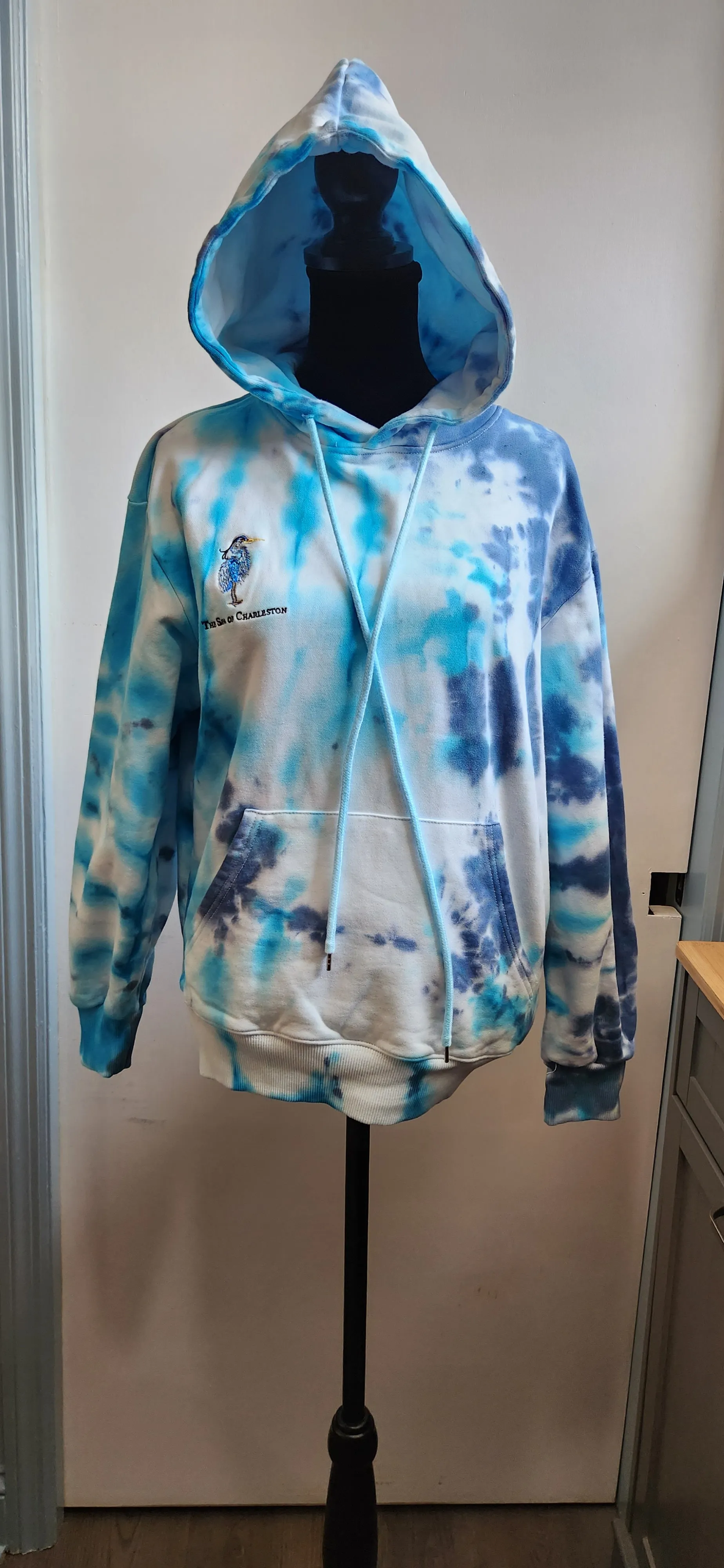 Tie Dye The Spa of Charleston Embroidered Blue Heron Logo Hoodie Womens Medium