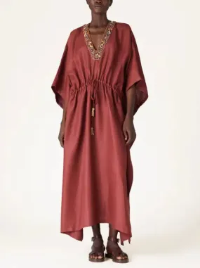 Women’s Beaded V-Neck Drawstring-Waist Kaftan Dress