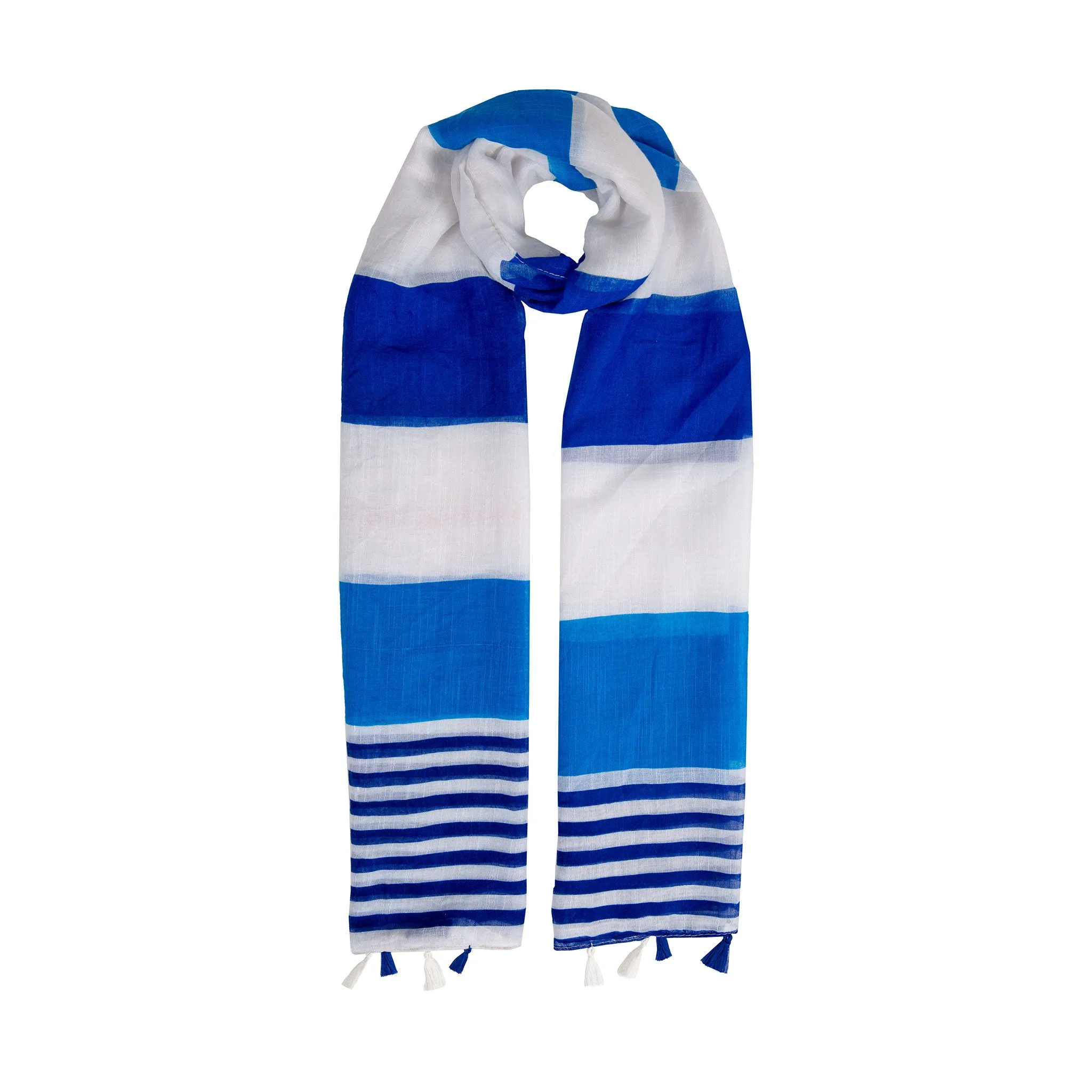 Women’s Two Stripe Pattern Lightweight Scarf with Tassels